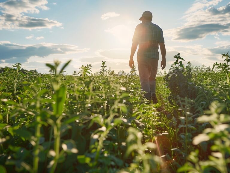 Farmer walking the fields